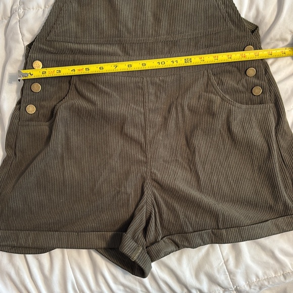 Army Green Women Corduroy Short Overalls - Picture 7 of 8